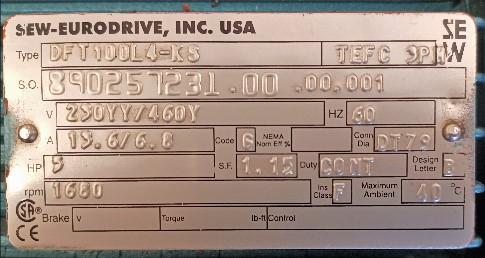 Sew-EuroDrive DFT100L4-KS 5 HP Motor | Garden City Plastics